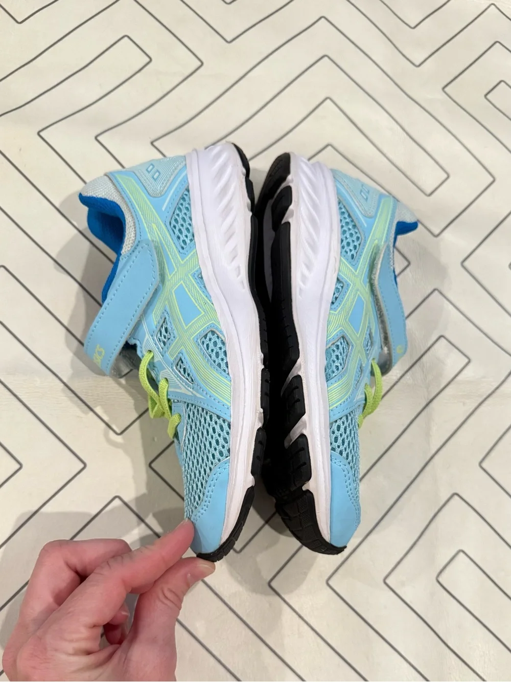 ASICS Kids' Light Blue Mesh Athletic Shoes with Lime Accents